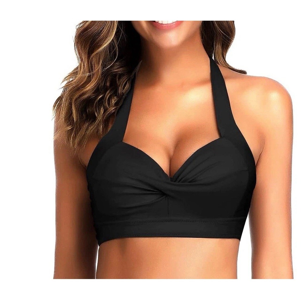 NWT Tempt Me Women's Black Underwire Bikini Top Size M Halter Padded Swimwear
